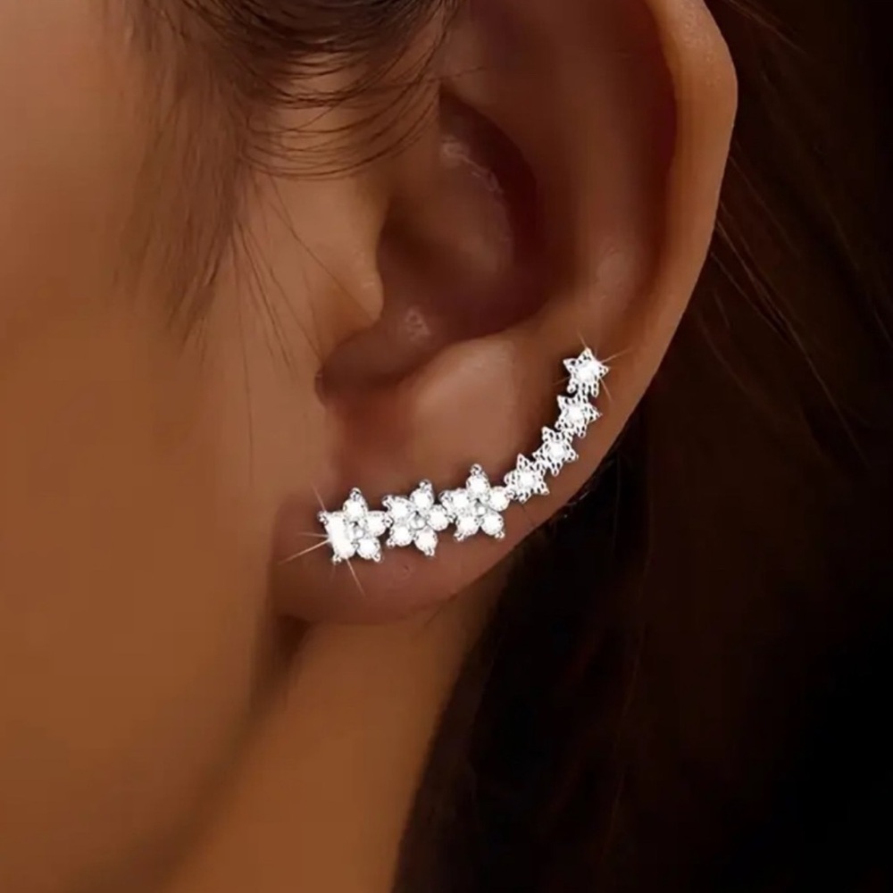 Elegant Silver Crystal Ear Cuff Earrings - Picture 1 of 1